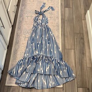 Stylish Blue and White Halter Dress - VICI